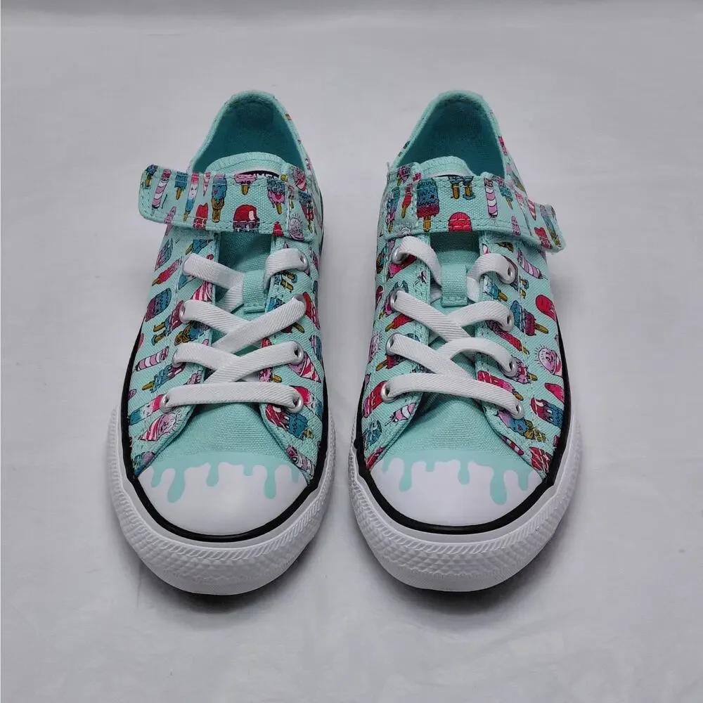 Converse All Star Girls Sneakers Size 3 Aqua Ice Cream Print Back To School Shoe